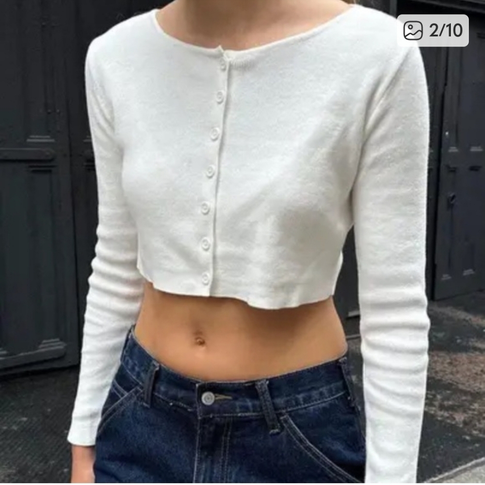 Brandy Melville White Button-Up Crop Top